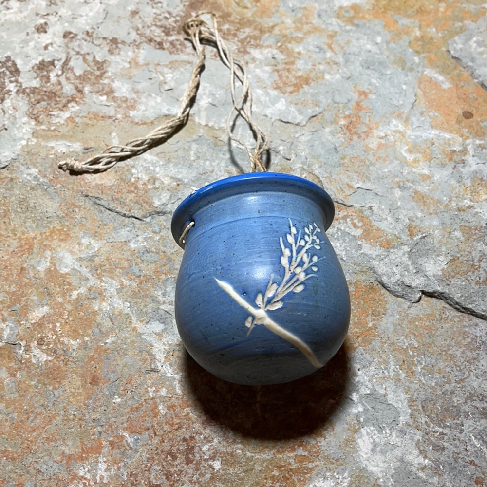 pretty blue hanging pot